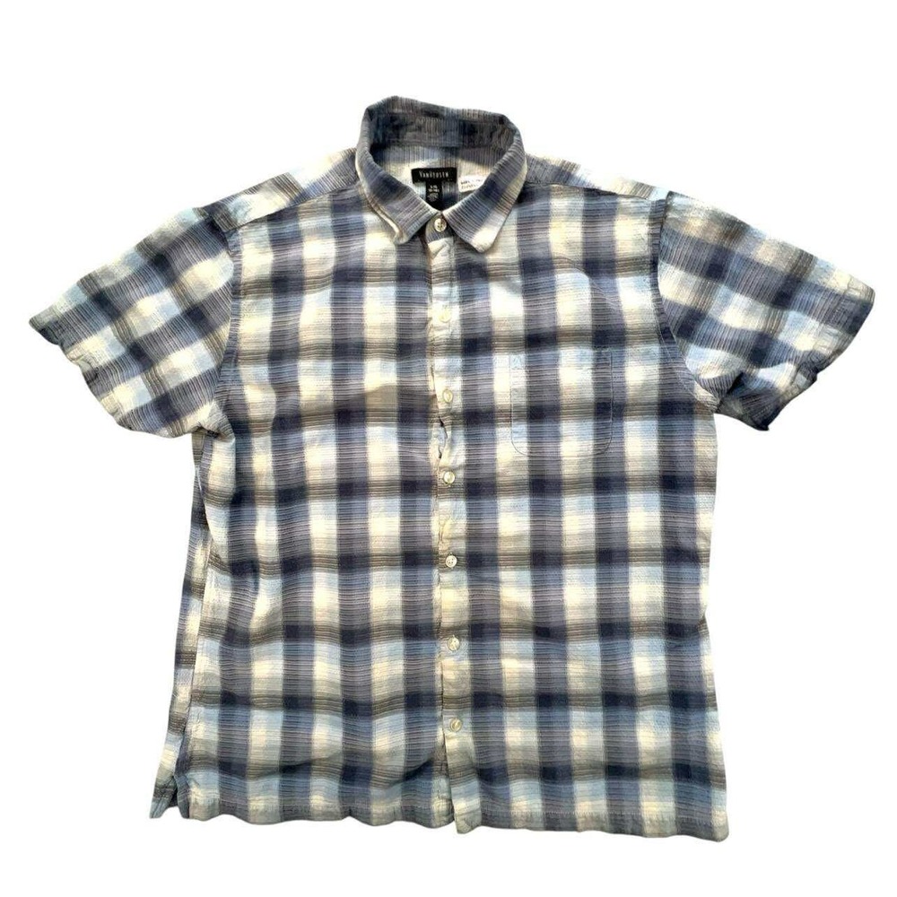 Y2kVan Heusen Men's Blue Plaid Short Sleeve Button Up Casual Shirt Large - Picture 1 of 8